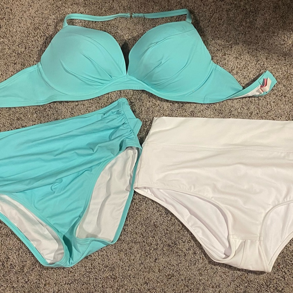 Aqua and White Bikini Set
